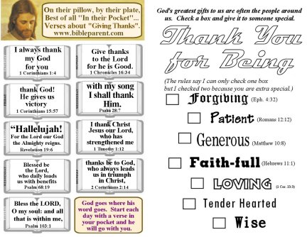 Bulletin Insert with verses about thanksgiving